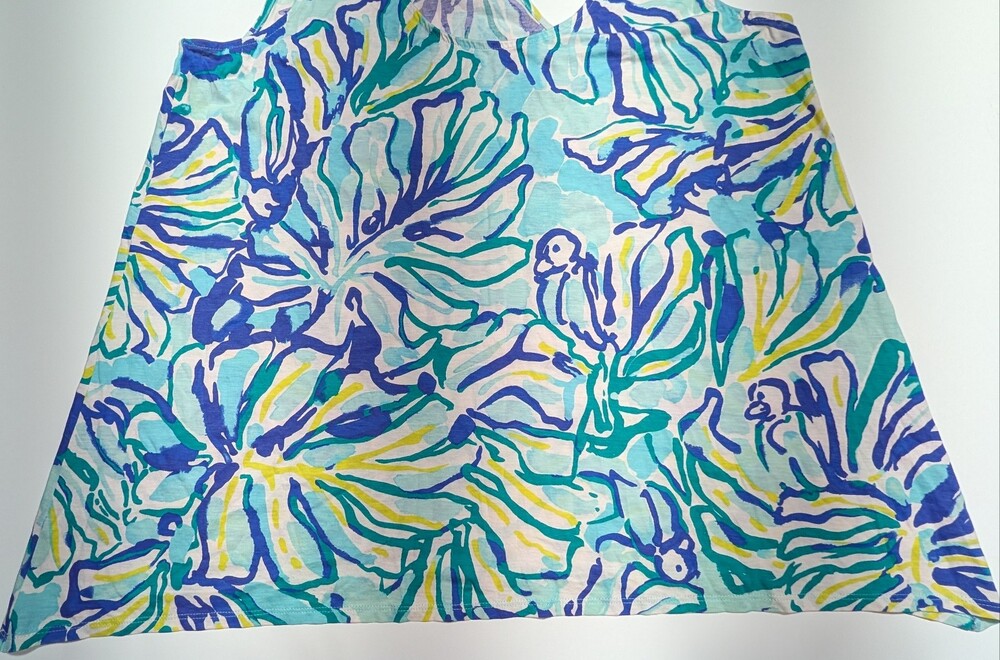 Lilly Pulitzer Women's Floral Racerback Tank Top Blue Green White XL - Picture 5 of 7